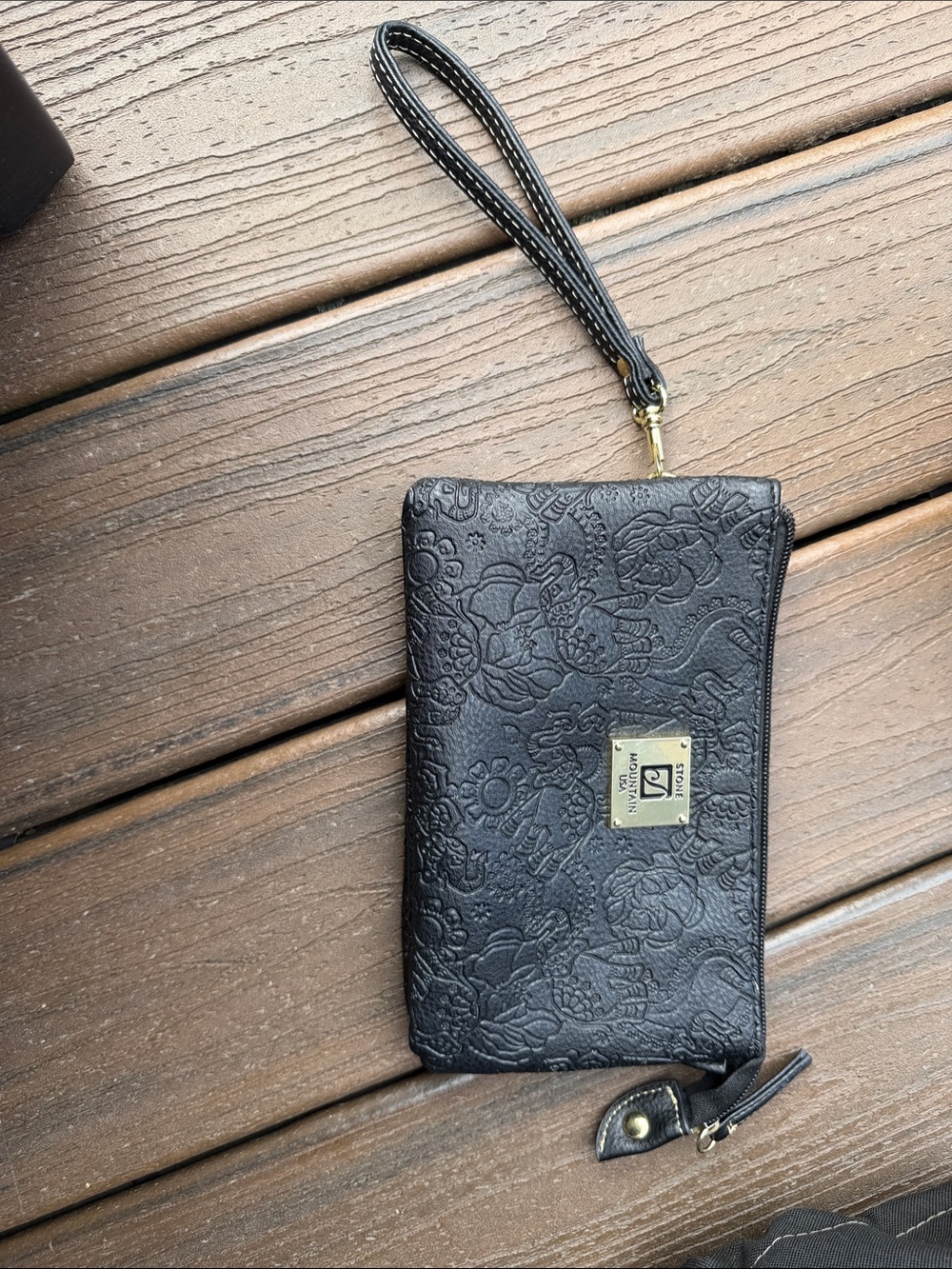 Stone Mountain Accessories Black Embossed Floral Wristlet Wallet